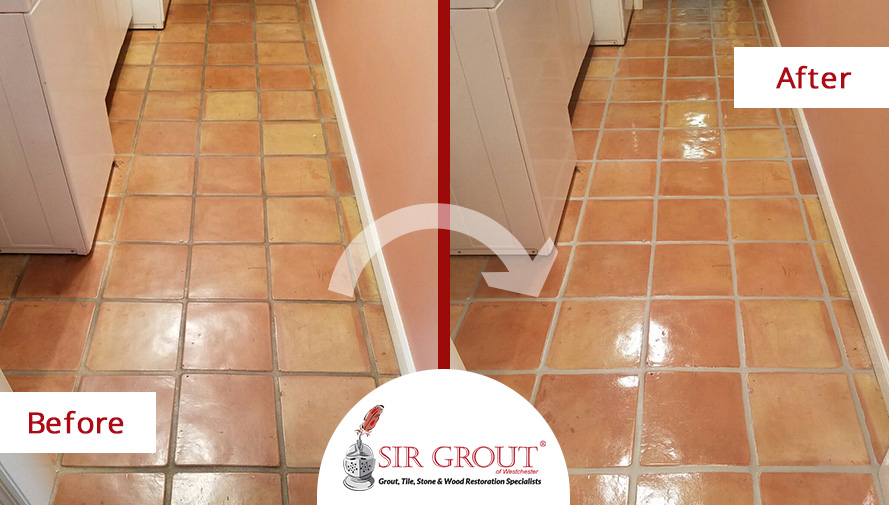 A Grout Sealing Job In Rye New York Leaves This Terracotta Floor S