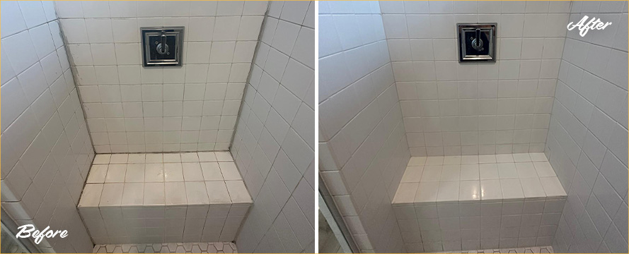 Tile Shower Before and After a Grout Cleaning in Armonk