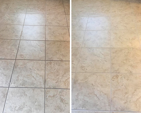 Tile Floor Before and After a Grout Cleaning in Bedford