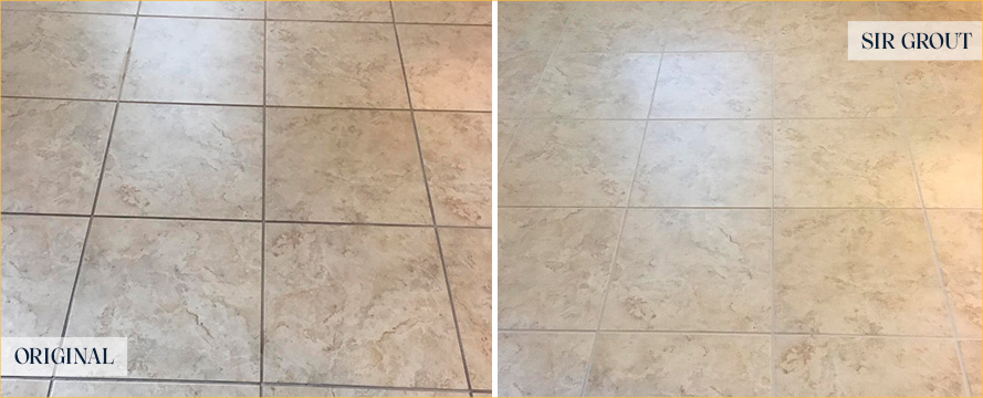 Tile Floor Before and After a Grout Cleaning in Bedford