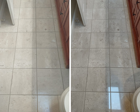 Floor Before and After a Stone Polishing in Larchmont, NY