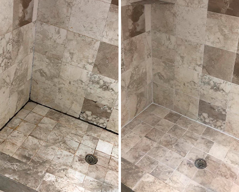 Shower Seams Before and After Our Caulking Services in Armonk