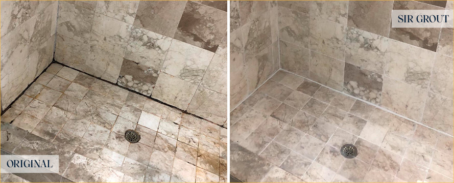 Shower Seams Before and After Our Caulking Services in Armonk