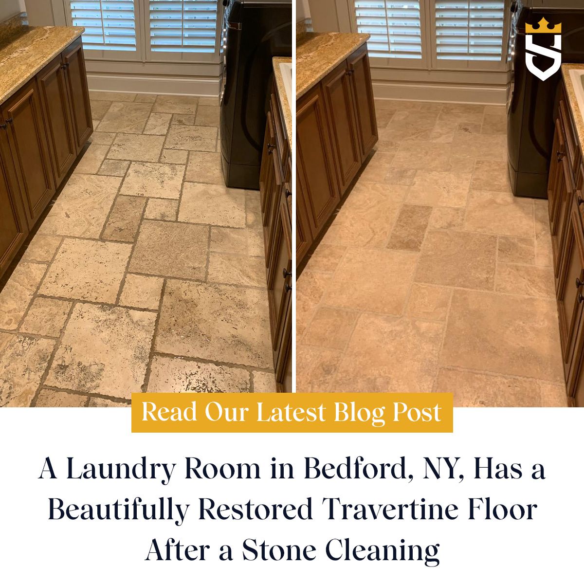 A Laundry Room in Bedford, NY, Has a Beautifully Restored Travertine Floor After a Stone Cleaning Service